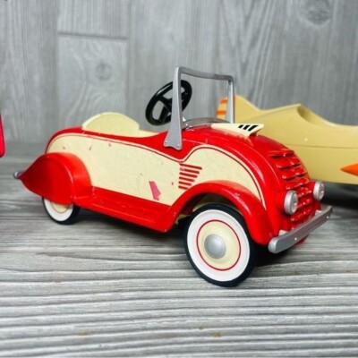 Vintage kiddie car cars bike and plane metal decoration toy