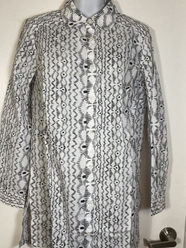 Roaman's Button Down Blouse Womens Plus 12W Black White Print LS Collared New - Picture 9 of 16