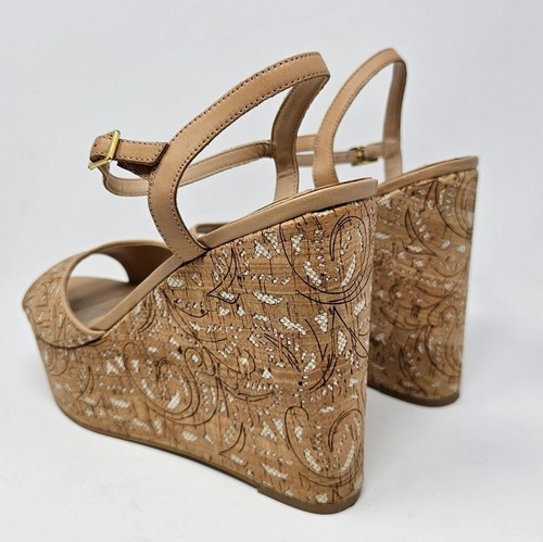 Aldo Unidda Wedge Sandals Tan Leather Ankle Straps Womens Size 8.5 *Small Flaw* - Picture 6 of 11