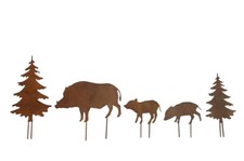 Wildschweinfamilie Bäume Stecker stabil Metall Rost 5x Bache Frischling