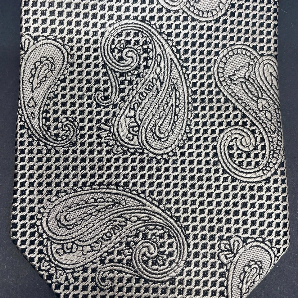 Corbata Haines & Bonner of London cachemira para hombre peltre y negra 56,75" x 3,25" Foto 2 de 4