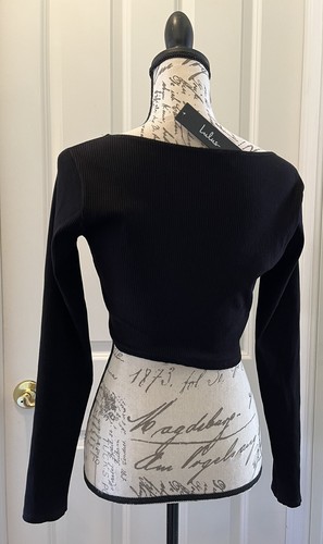 NWT Lulus Ribbed Long Sleeve Crop Top, Size L, Black, Rayon, Nordstrom - Picture 4 of 6