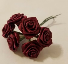 Lot of 72 pcs Burgundy Satin Ribbon Roses Flowers 25mm 1" 1 Inch on Wire Stem