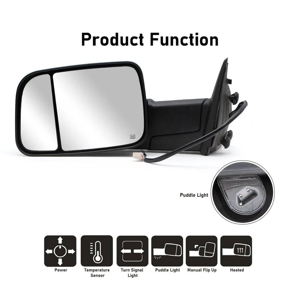 Espejos retrovisores de remolque para Dodge Ram 1500 2500 3500 2016-2018 potencia señal térmica derecha derecha Foto 2 de 4