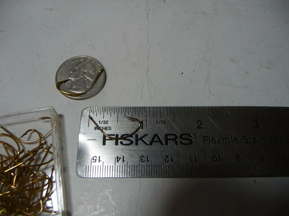 Ganchos desplazados Kahle 100 talla 8 ojo recto dorado - HECHOS EN EE. UU. Foto 3 de 3