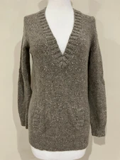 J.CREW Mohair/Angora Blend V-Neck Sweater Taupe Heather Donegal Size M