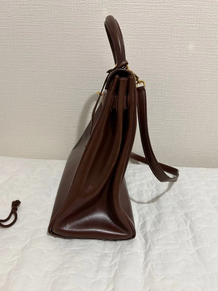 Hermes Kelly 35 Retourne Becerro Marrón Vintage GHW con Correa Z Foto 3 de 4