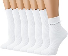 Women s Ruffle Socks, Turn-Cuff Frilly Crew Socks for Women Girls Cotton A
