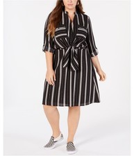 Monteau Womens Striped Pocket A-line Dress, Black, Plus Size, 1X