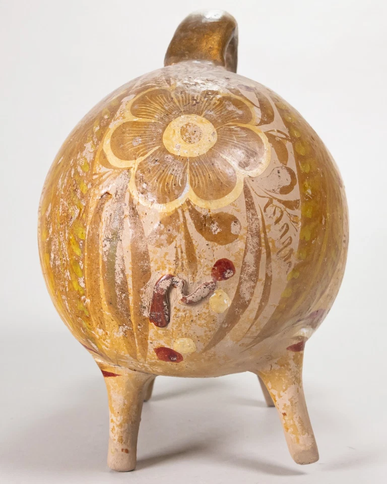 Rare Antique C.1900 Tlaquepaque Mexican Pottery Piggy Bank with Handle - Image 4 of 4