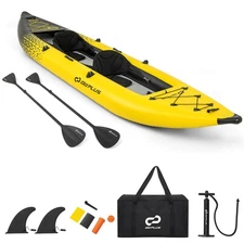 Inflatable Kayak Set Portable 2-person Kayak w/ Aluminium Oars EVA Padded Seat