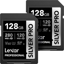 Lexar 128GB 2-PK Professional SILVER PRO SD Card, UHS-II, 2-Pack 
