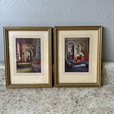 2 Conrad Leigh Art Prints Colonial Fancy Home Interiors 6.75x8.75 Frame & Matte