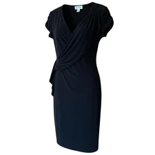 Joseph Ribkoff Black Faux Wrap Stretch Knit Sheath Dress 14 Evening Cocktail LBD