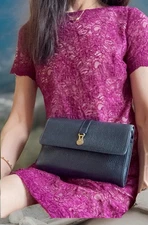 Pre 1990 Christian Dior CD Logo Pebble Leather Shoulder Crossbody Bag in Navy