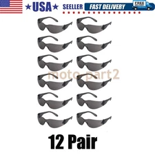 12 PAIR Protective Safety Glasses Black Lens Work UV US STOCK