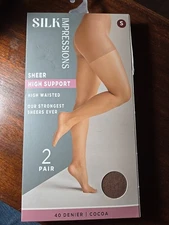 Silk Impressions Pantyhose 2 Pair Small Cocoa 40 Denier High Support Sheer