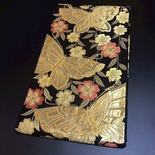 7197 Japanese Vintage Fukuro Obi Belt Kimono Fabric Silk Traditional Black