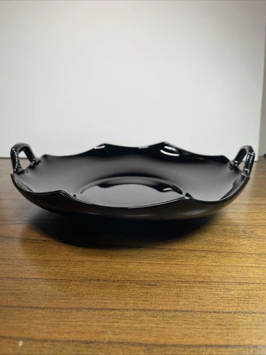 Fenton ? Black Depression Amethyst Glass Pointed Edges Plate Tray w Handles 10”
