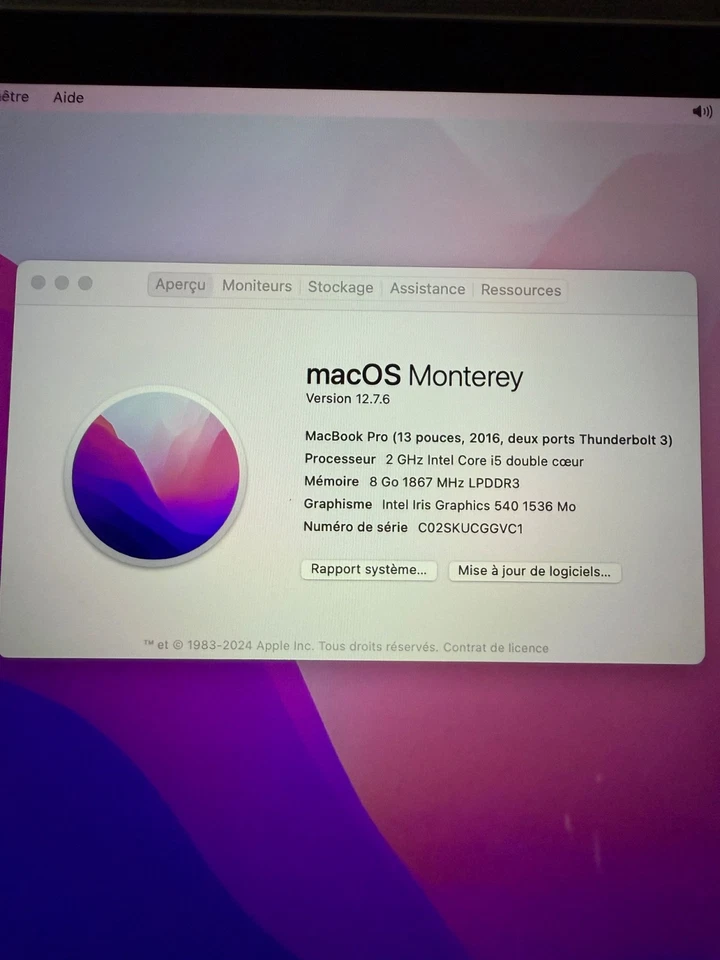Apple MacBook Pro 13" 2016 · i7 · 8GB · 256GB, photo 3 sur 5