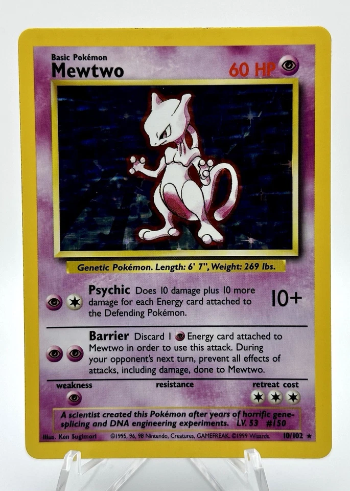 Mewtwo 10/102 Pokémon TCG 1999 Base Set Holo Unlimited Rare MP - Image 2 of 4