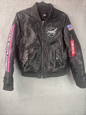 Southpole Women s Black Bomber Jacket Juniors Size Medium NASA Space Explorer