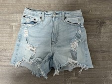 Abercrombie  Fitch High Rise 4  Shorts 27 Curve Love Distressed Blue Denim 4