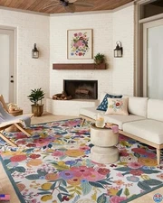 Loloi Rifle Paper Co. Perennial Garden Party Rug PRN-04, Rose/Multi, 5'3" x 7'8