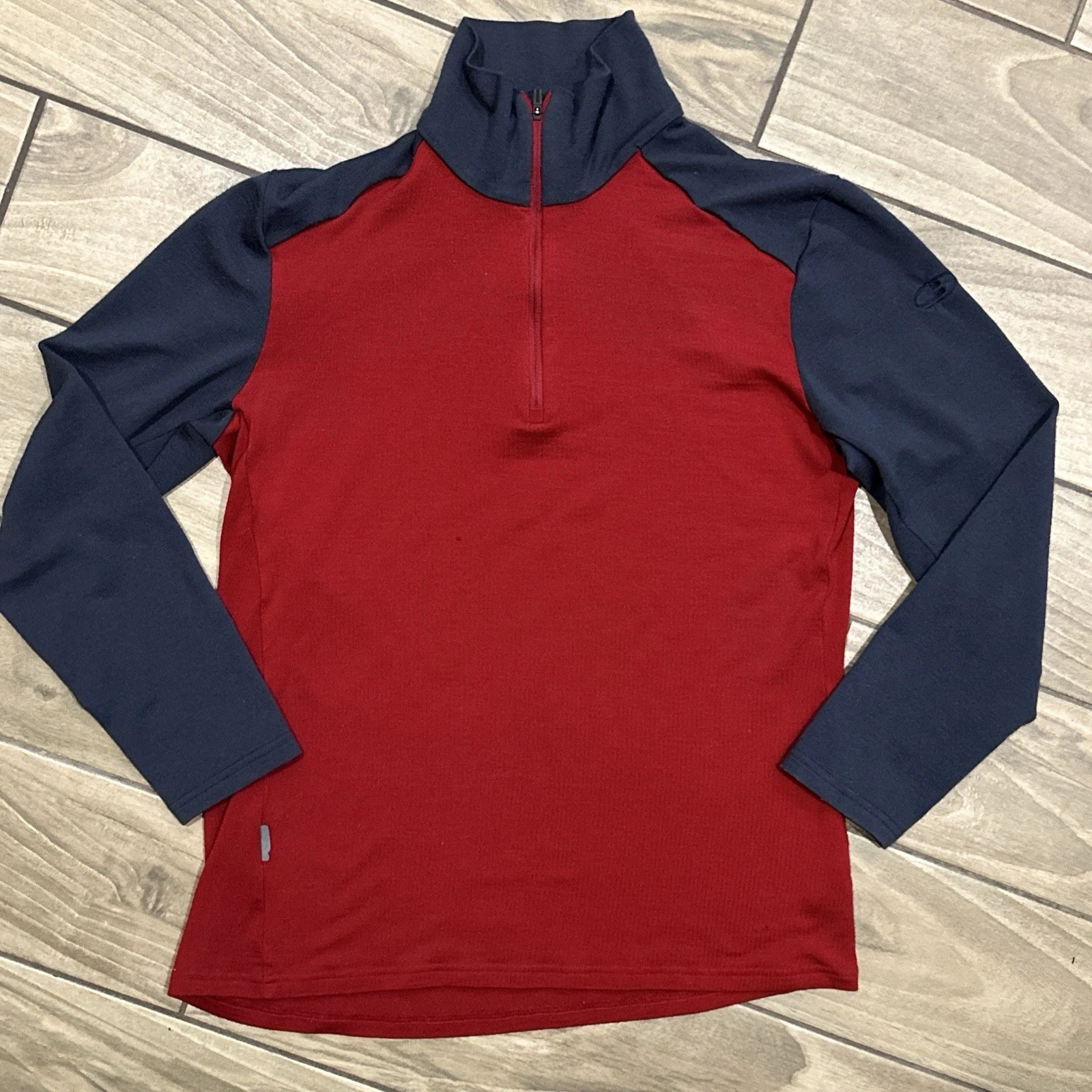 Icebreaker Shirt *Large* Merino 260 Base Layer 1/4 Zip Hiking Red Blue