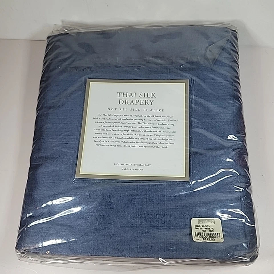 Restoration Hardware Thai Silk Drapery 50 x 96” BLUE 100% SILK Cotton Lined NEW - Image 3 of 4