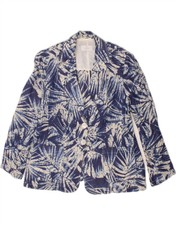 Elegance Womens 2 Button Blazer Jacket Uk 16 Large Navy Blue Floral Linen Aq16