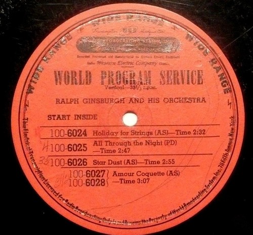 16" WORLD PROGRAM SERVICE TRANSCRIPTION - DUKE ELLINGTON & RALPH GINSBURGH - red - Picture 2 of 2