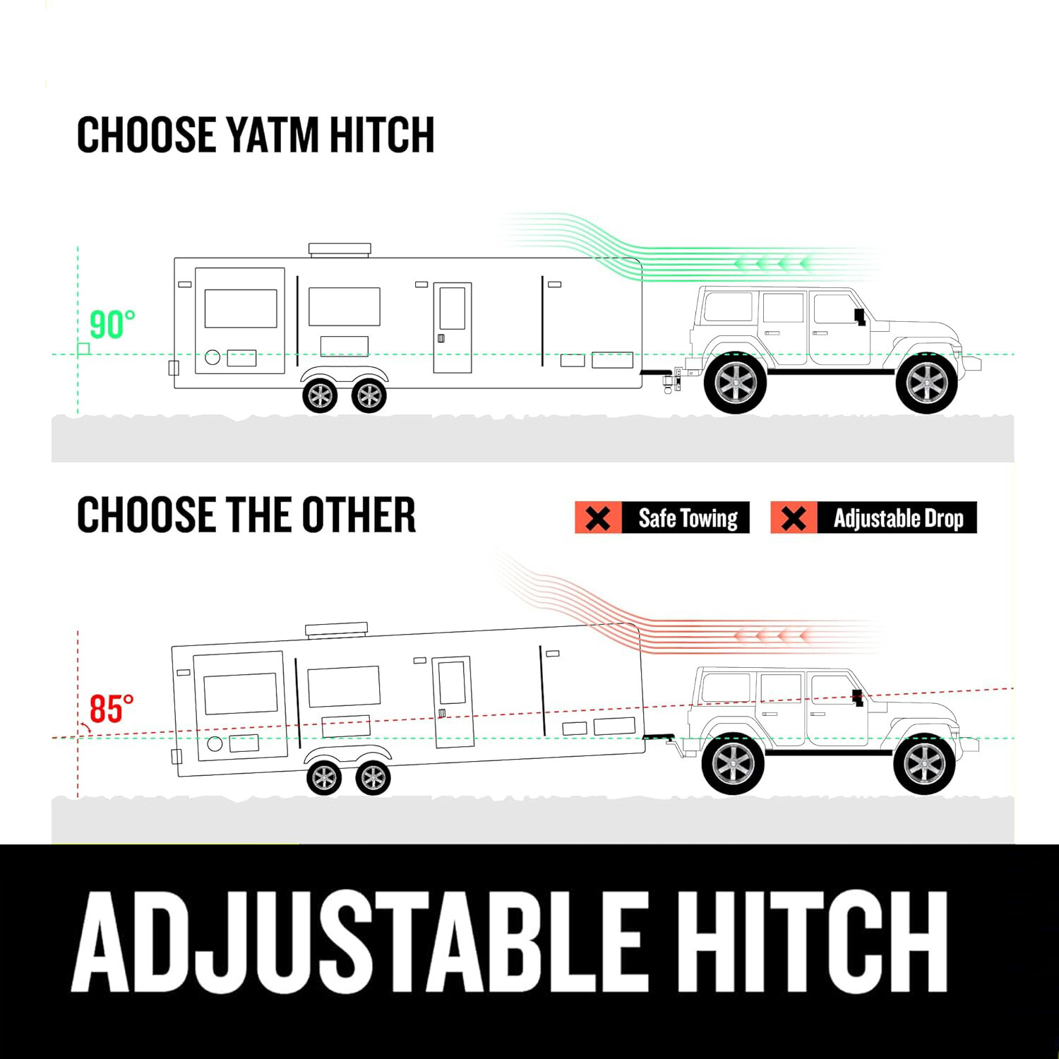 Adjustable Trailer Hitch Fits 2 Inch Receiver, 8" Drop Hitch 15000LBS Tow Hitch