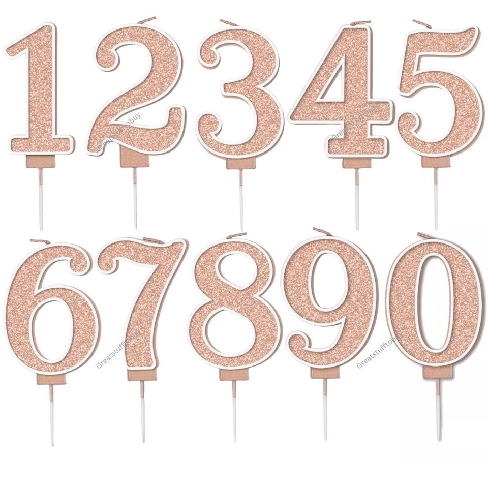 OAK TREE Rosegold Birthday Cake candles Glitter Age number Cake Cupcake Topper Decoration