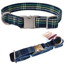 Boots & Barkley XL DOG COLLAR Navy Blue Plaid 20-30" Fits Great Dane Bulldog