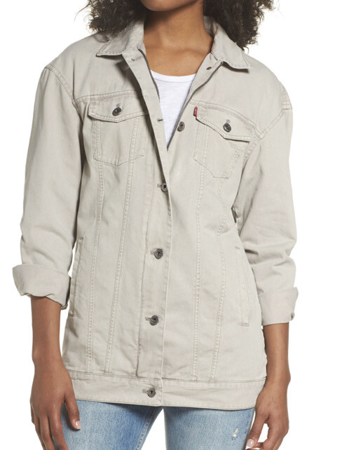 Levi's womens Oversized Long Cotton Trucker Denim Jacket in Grey