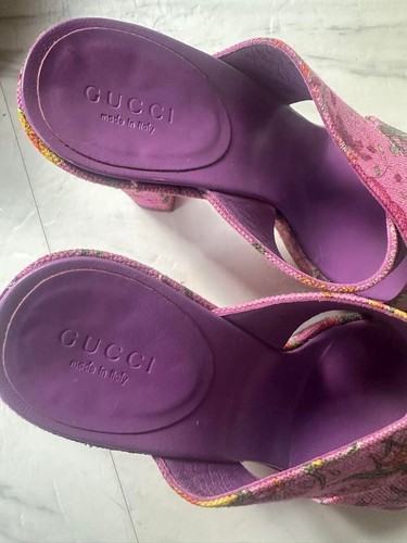 GUCCI Floral Cross Strap Heel Sandals Mules Pumps Shoes Women EU 35 Pink Purple - Picture 2 of 9