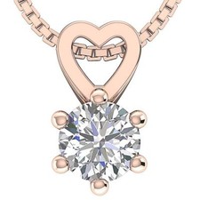 6 Prong Set Round Diamond I1 L 2.05 Ct Solitaire Heart Pendant Necklace 14K Gold