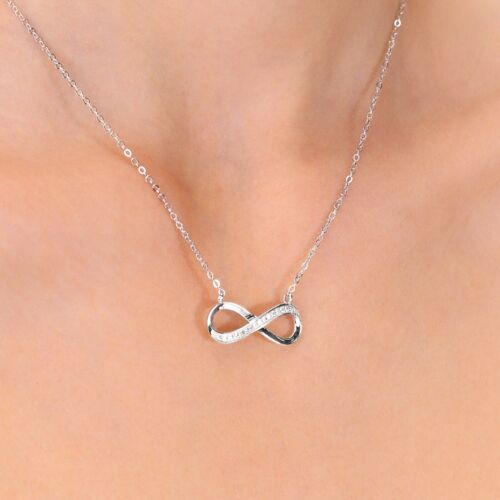 Solid 925 Sterling Silver Pave Infinity Endless Love CZ Pendant Necklace 16"-18" - Picture 3 of 9