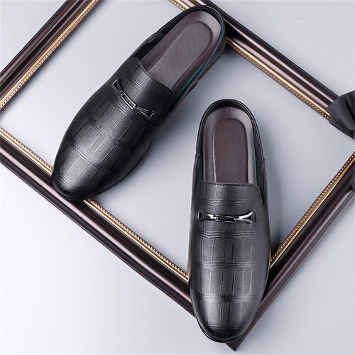 Men's Leather Slip On Mules Clog Slippers Casual Backless Flat Loafers - Picture 4 of 12