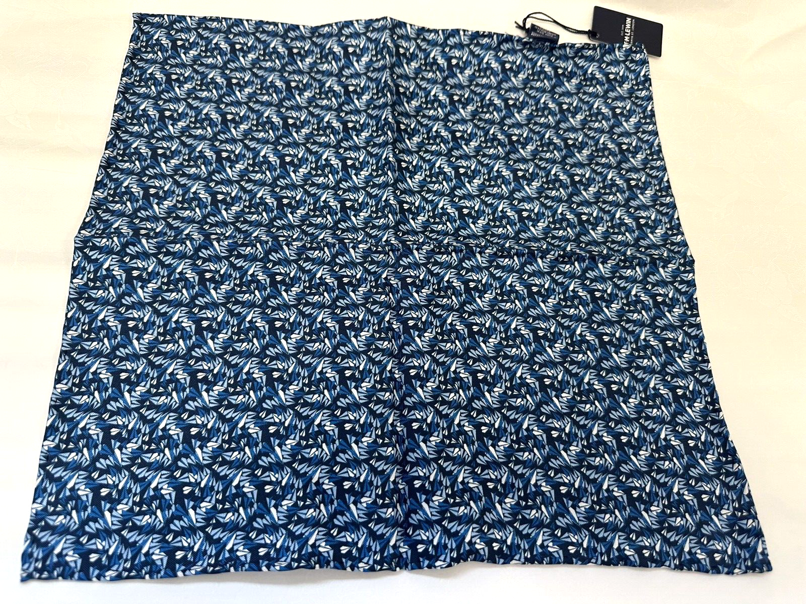 NEW! TM Lewin navy blue and white pure silk aeroplane print pocket square
