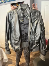 Metallic Nylon Activewear Silver Jacket WOMEN Size M