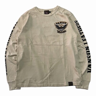 T-shirt Motorcycle Vanson Leather Long Sleeve Tshirt Beige Size Medium