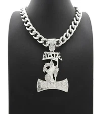 Silver PT HYPNOTIZE MINDS Pendant & 18" 20" 24" Cuban Chain Hip Hop Necklace