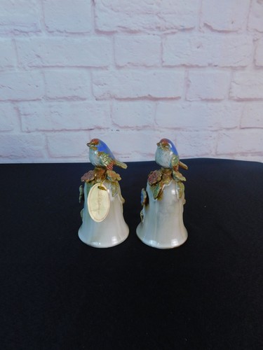 Set campane uccellino ceramica dipinte a mano vintage decoro floreale smaltato coppia 5,5" - Foto 6 di 12