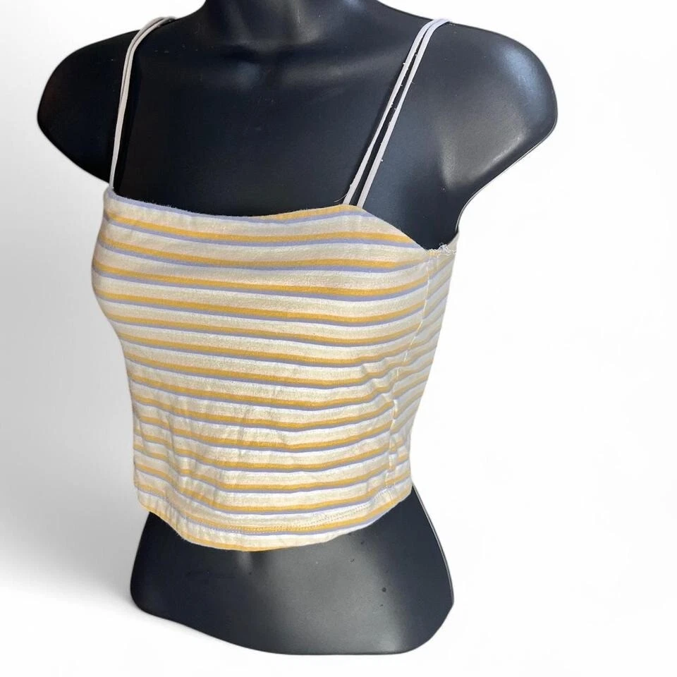 Cami верхний укороченный спагетти ремни кремовый, фиолетовый и оранжевый в полоску размер маленький - Изображение 2 из 4