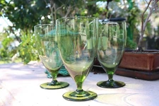 Set of 3 Solid Green Footed Water Goblets 6 "