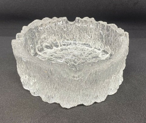 Litalla Tapio Wirkkala Textured Bark Ice Glass Ashtray Finland 1960’s Vintage