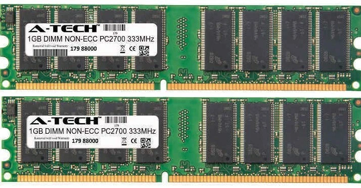 A-Tech 2GB 2 x 1GB PC2700 Desktop DDR 333 MHz 184-pin DIMM DDR1 Memory RAM 2G 1G - Image 2 of 2