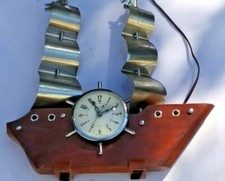 VINTAGE UNITED CLOCK CORP PIRATE SHIP WOOD & METAL Made In USA